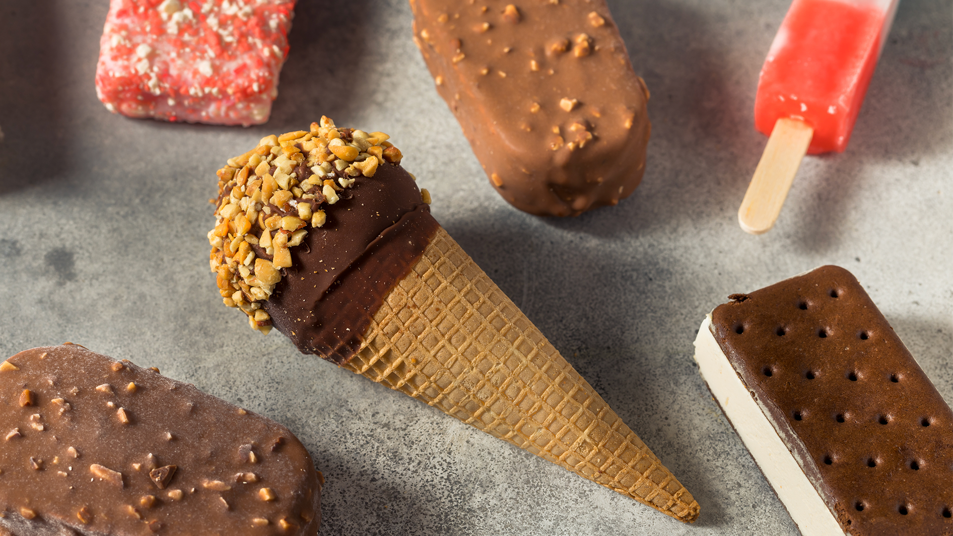 Assorted ice cream bars and cones